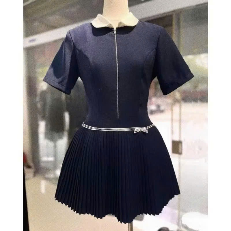 Đầm nữ, váy nữ DONNA HCOM25824 cổ bẻ cộc tay chân váy xếp ly xoè tiểu thư, xinh xắn
