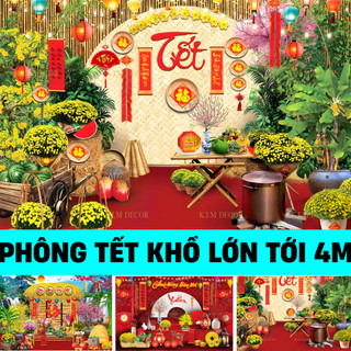 Tranh Trang Trí Bằng Vải Cavas, Phông Nền Lễ Tết 2026 Có Khổ Lớn Tới 4M TET09 - BEEKIDS