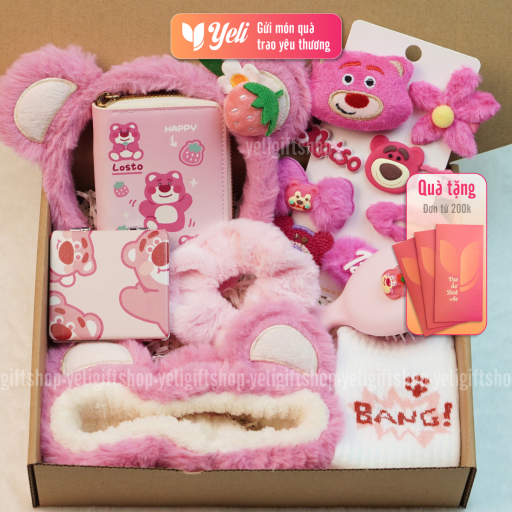 Quà tặng gấu dâu Lotso, Capybara cho bạn gái, người thân, Combo quà tặng phụ kiện, Sét quà gấu dâu, Capybara Yeli Shop