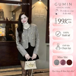 Áo khoác dạ GUMIN thiết kế áo cổ tròn mix 6 cúc kèm túi ngang phong cách tiểu thư sang chảnh thanh lịch
