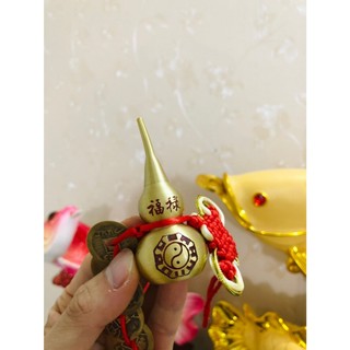 Dây treo phong thủy hồ lô bát quái bằng đồng, kết hợp xu ngũ đế – treo cửa chiêu tài, trấn trạch(tặng cát chu sa)
