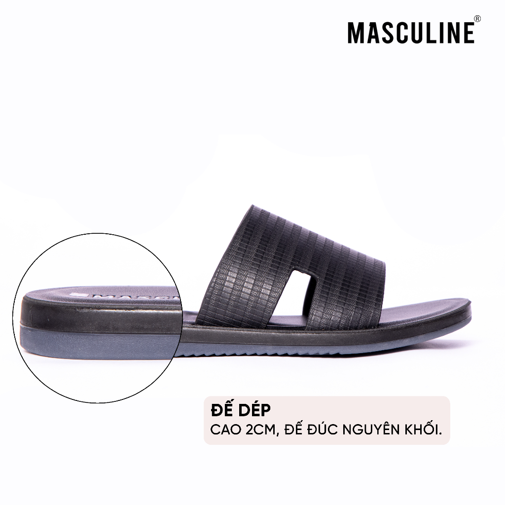 Dép da nam cao cấp MASCULINE MDL608 Quai ngang da bò thật đế PU êm nhẹ chống trơn trượt
