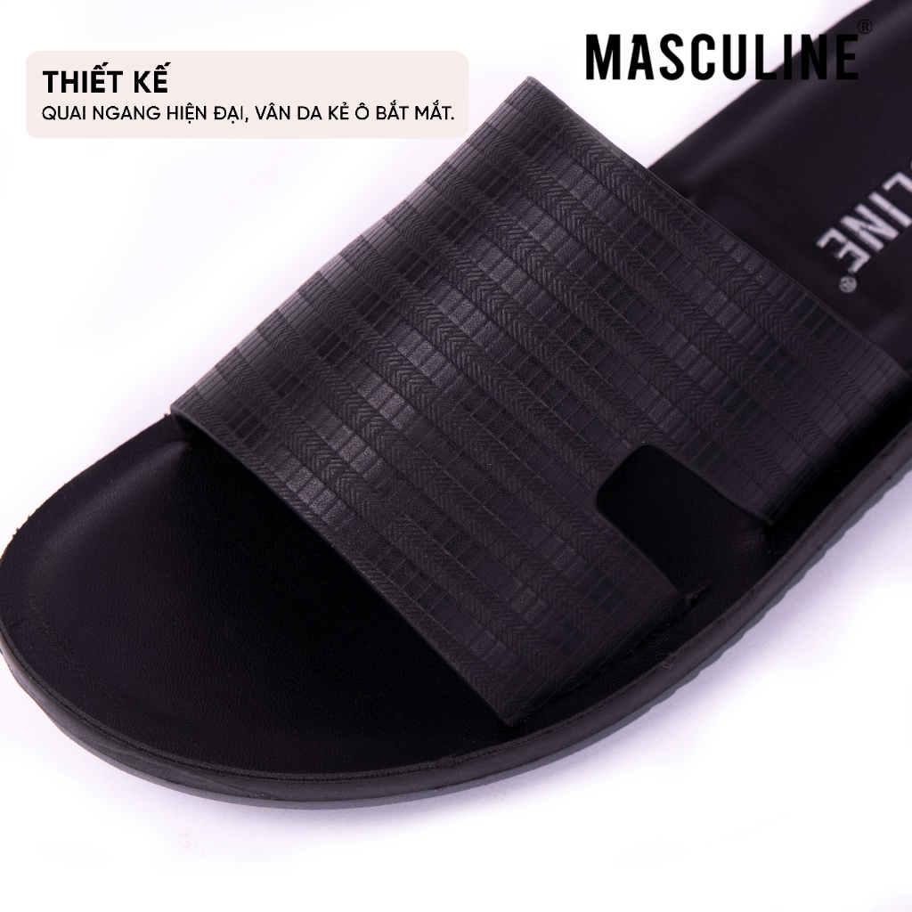 Dép da nam cao cấp MASCULINE MDL608 Quai ngang da bò thật đế PU êm nhẹ chống trơn trượt
