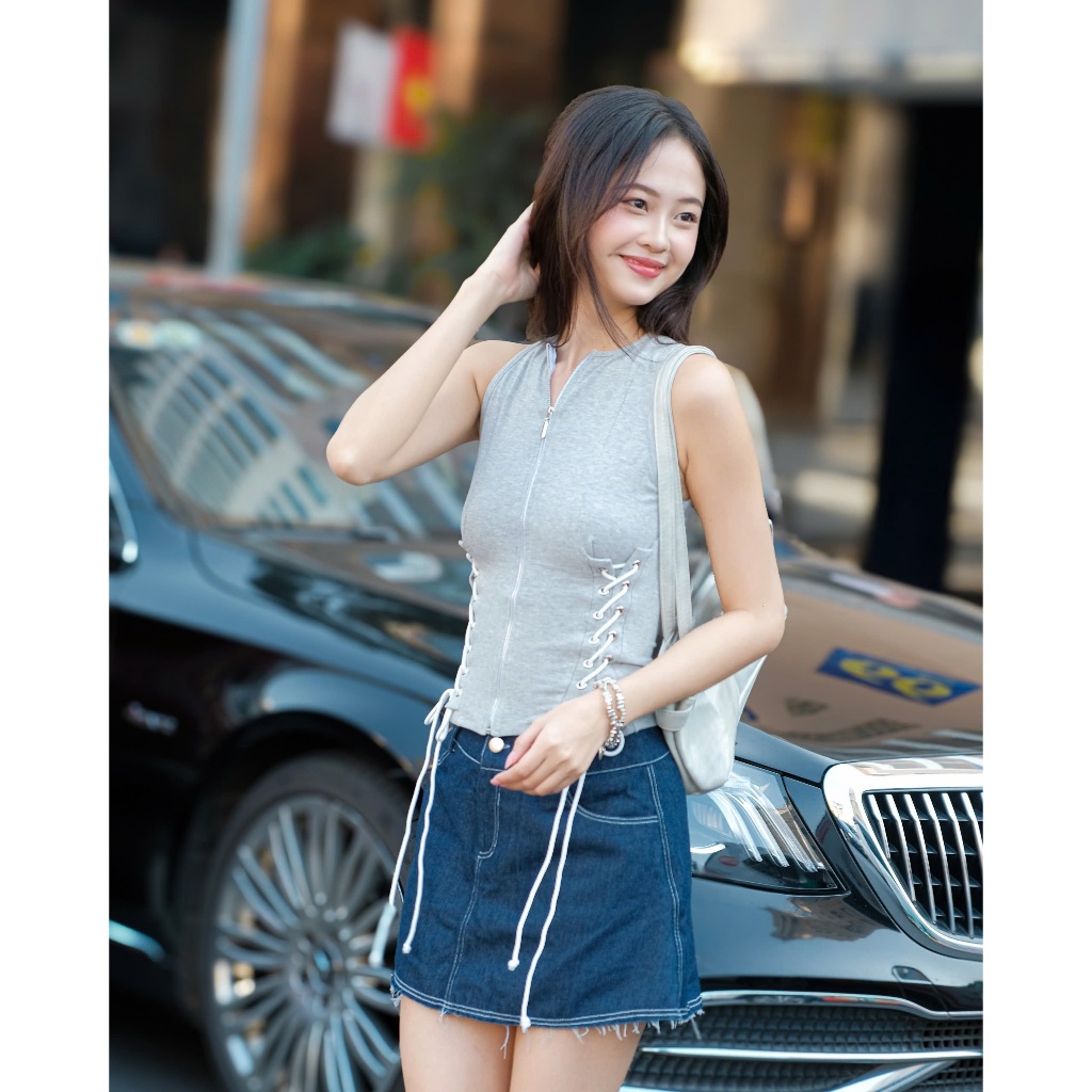 Áo Kiểu Nữ PARLES TOP Phối Dây Chiết Eo Cá Tính SECODEE