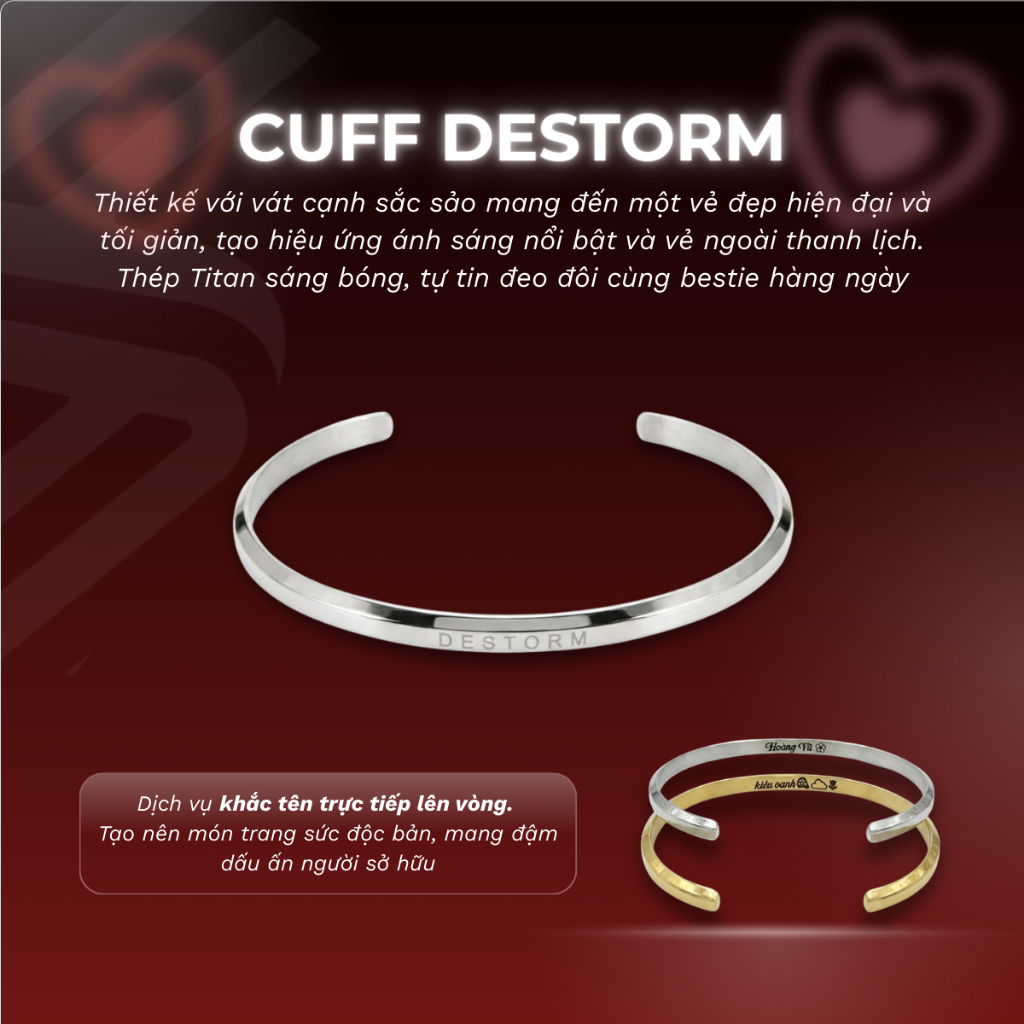 Vòng tay nam/nữ Destorm Cuff, Vòng tay đôi - Khắc tên thời trang Unisex, Có hộp quà tặng và túi đựng (1 CHIẾC)