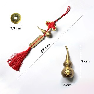 Dây treo phong thủy hồ lô bát quái bằng đồng, kết hợp xu ngũ đế – treo cửa chiêu tài, trấn trạch(tặng cát chu sa)