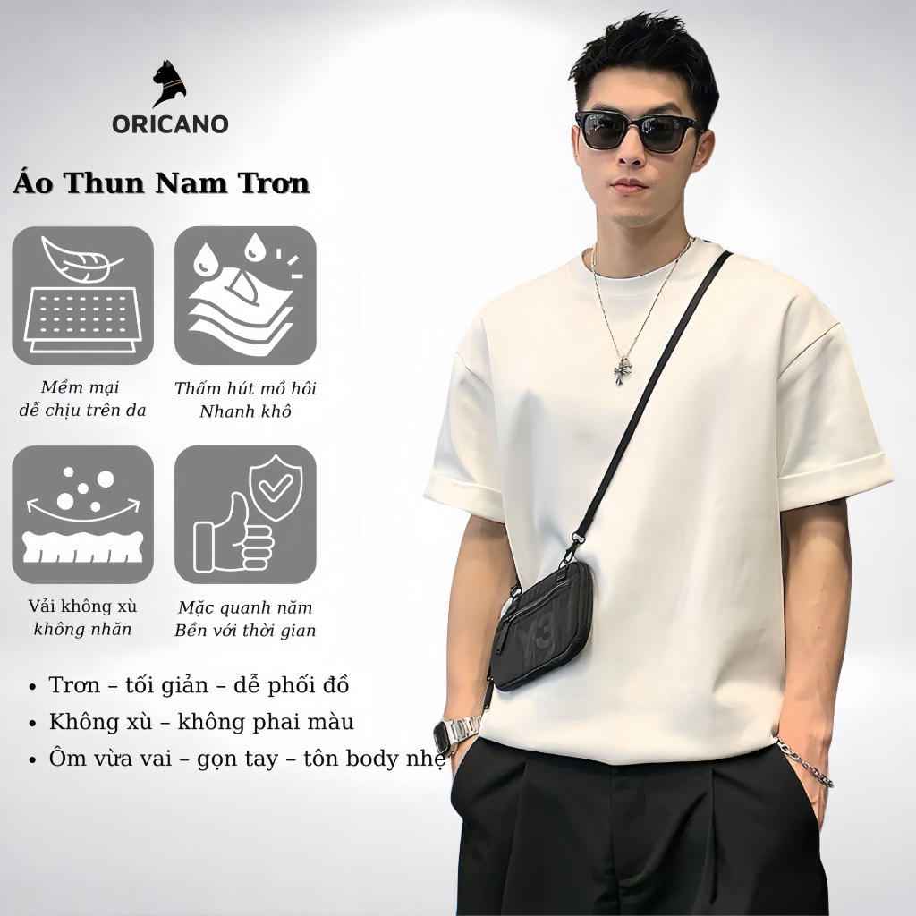 Áo thun nam ORICANO basics form rộng compact phiên bản Premium chống nhăn,khử mùi tốt AP00