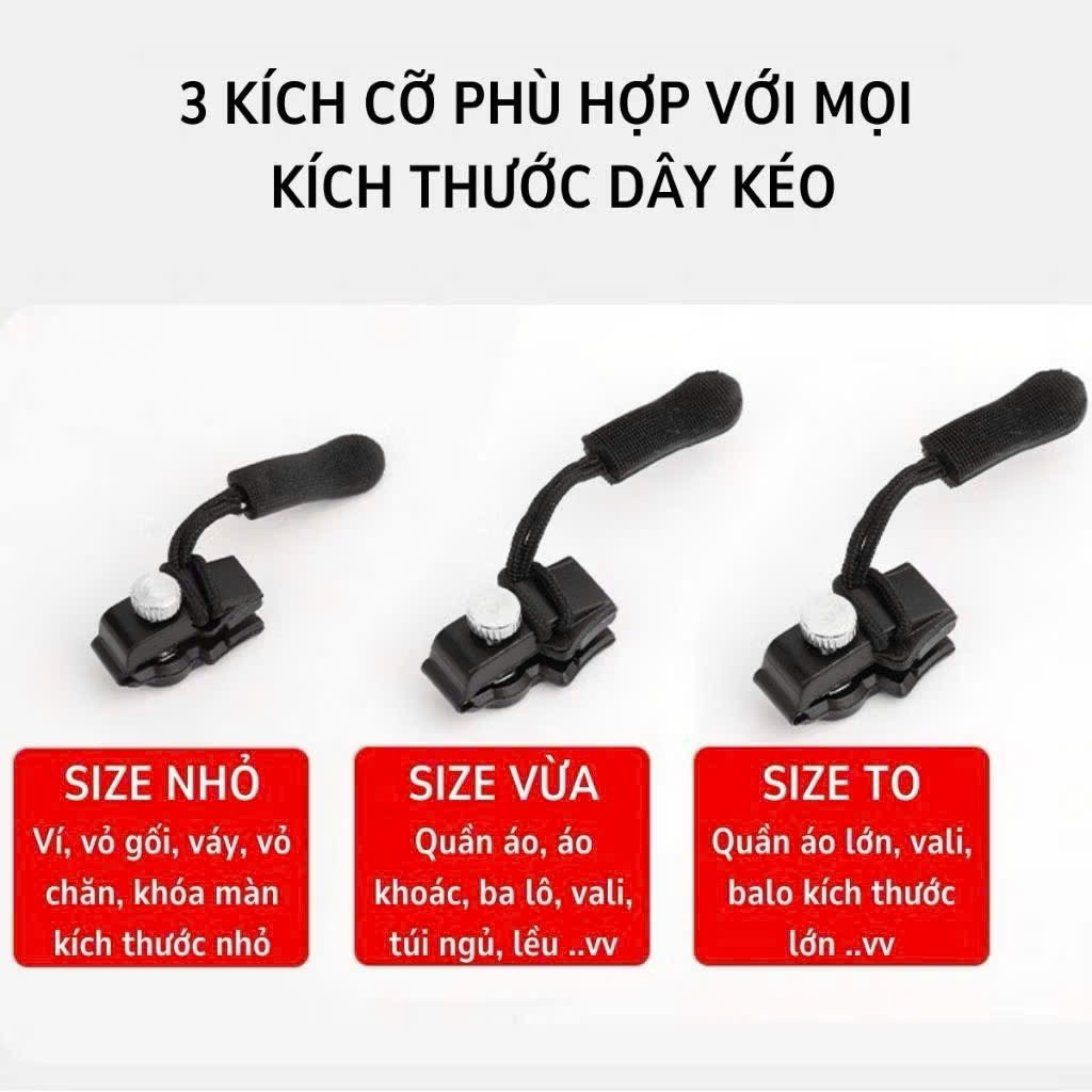 sieu combo 5 đầu khóa kéo,Phụ kiện móc khóa kéo thay thế đa năng 3 kích cỡ phù hợp với mọi loại phụ kiện