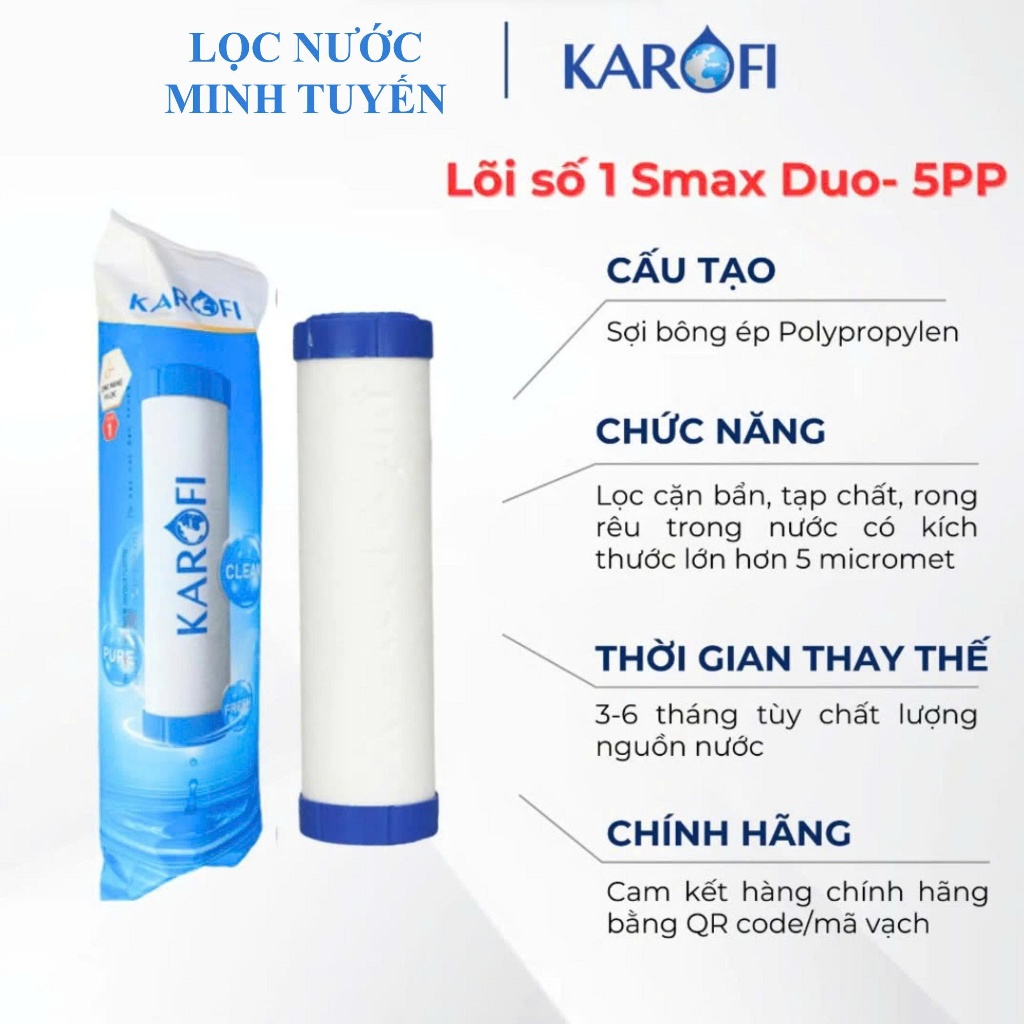 Bộ 3 Lõi Lọc Nước Karofi 123 Smax Duo Hàng chính hãng - Dùng cho dòng máy lọc nước RO