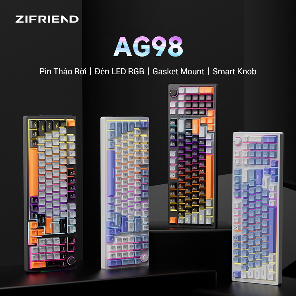 Bàn Phím Cơ Gaming ZIFRIEND AG98, 98 phím, Hỗ trợ hotswap, Red / Blue Switch, LED, Gasket Mount | BigBuy360 - bigbuy360.vn