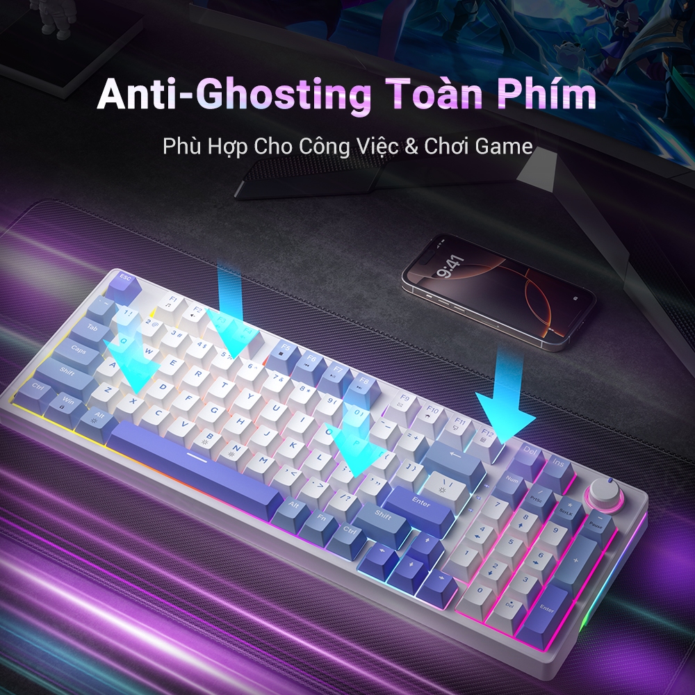 Bàn Phím Cơ Gaming ZIFRIEND AG98, 98 phím, Hỗ trợ hotswap, Red / Blue Switch, LED, Gasket Mount | BigBuy360 - bigbuy360.vn