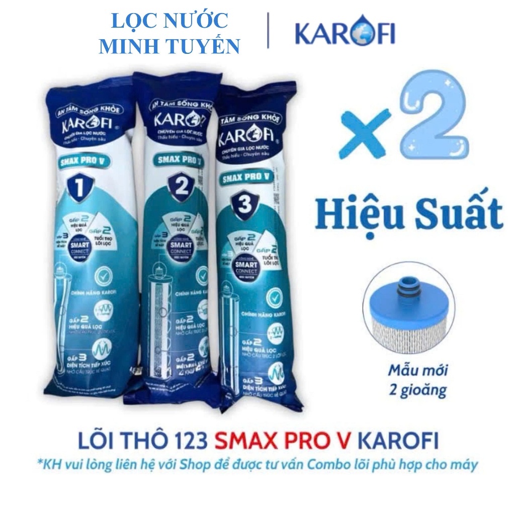 Combo 3 Lõi Lọc Thô 123 Karofi Smax Pro V (Mẫu Mới) – Lọc Cặn, Khử Clo, Bảo Vệ Màng RO