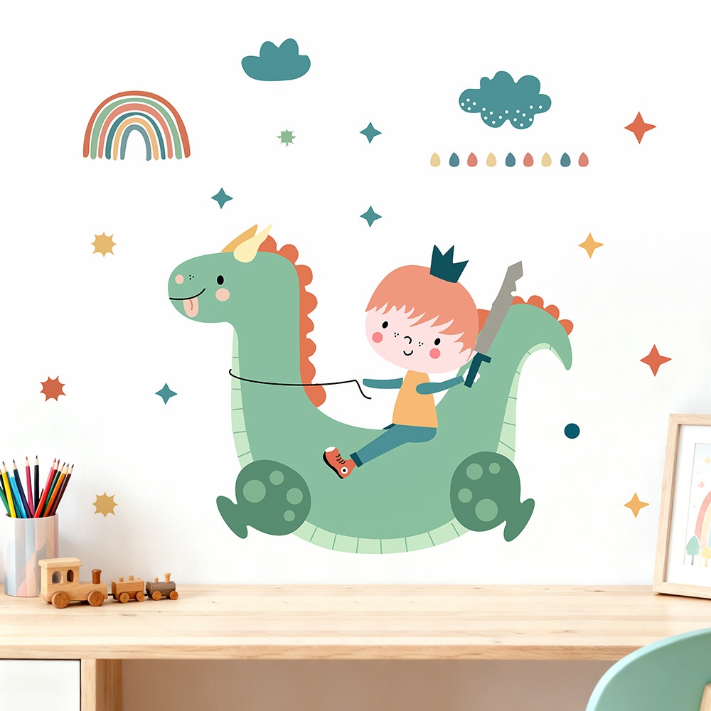 Decal Dán Tường Chiến Binh Rồng Xanh Có Keo Sẵn 110x90cm - Trang Trí Phòng Cho Bé