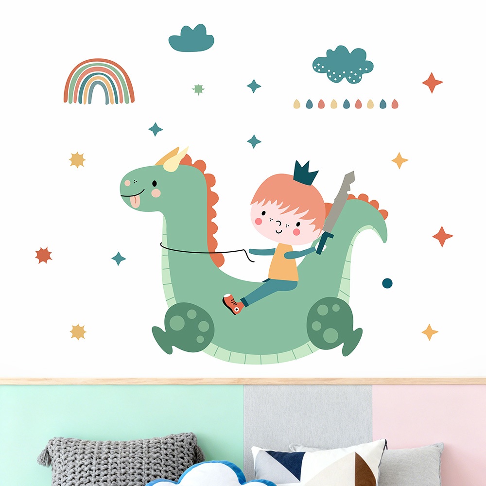 Decal Dán Tường Chiến Binh Rồng Xanh Có Keo Sẵn 110x90cm - Trang Trí Phòng Cho Bé