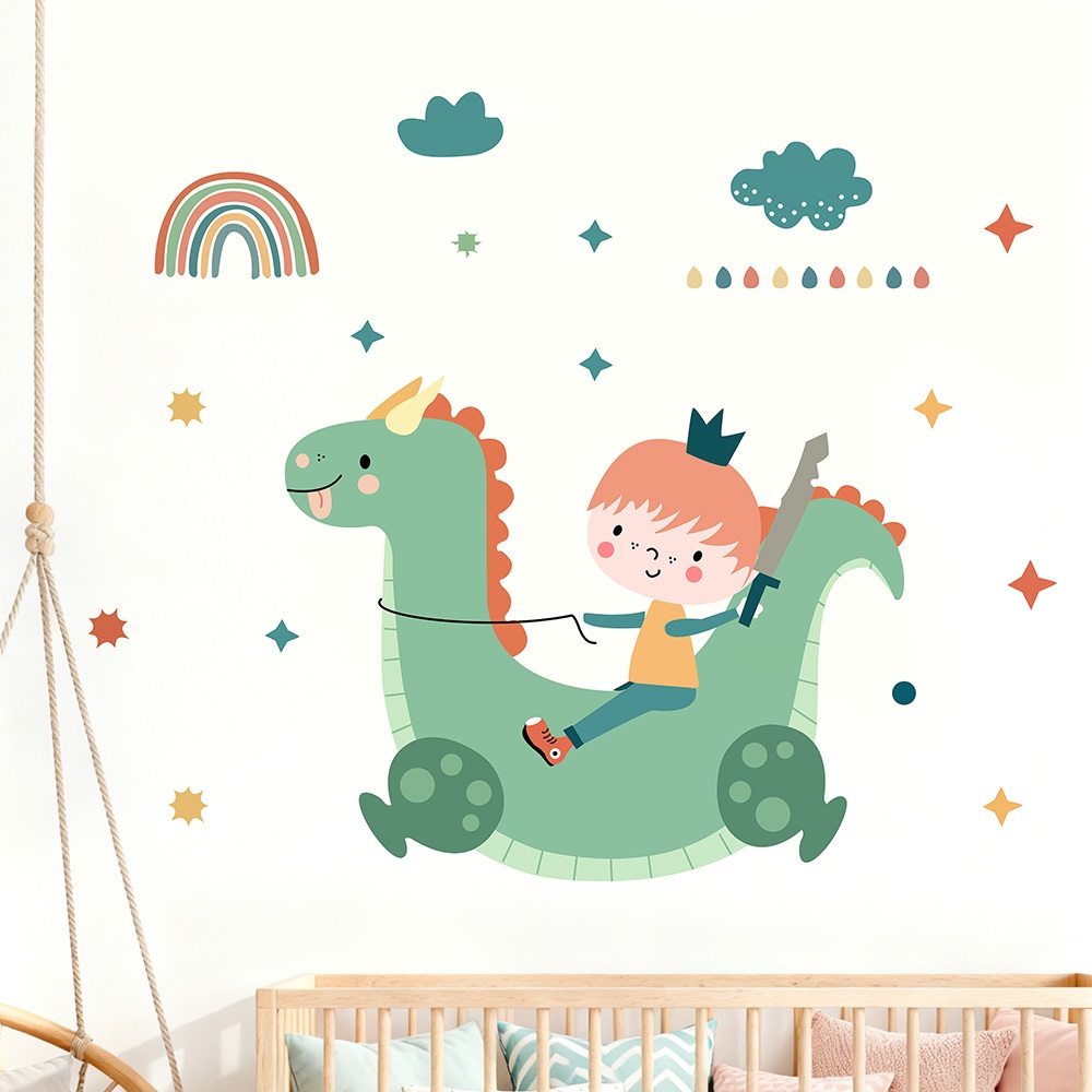 Decal Dán Tường Chiến Binh Rồng Xanh Có Keo Sẵn 110x90cm - Trang Trí Phòng Cho Bé