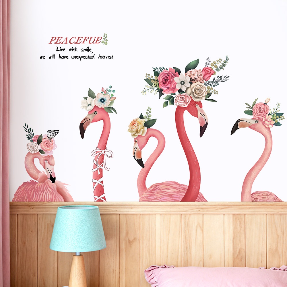 Decal Dán Tường  Chim Hồng Hạc Có Keo Sẵn 113x70cm - Trang Trí Phòng Ngủ, Góc Học Tập