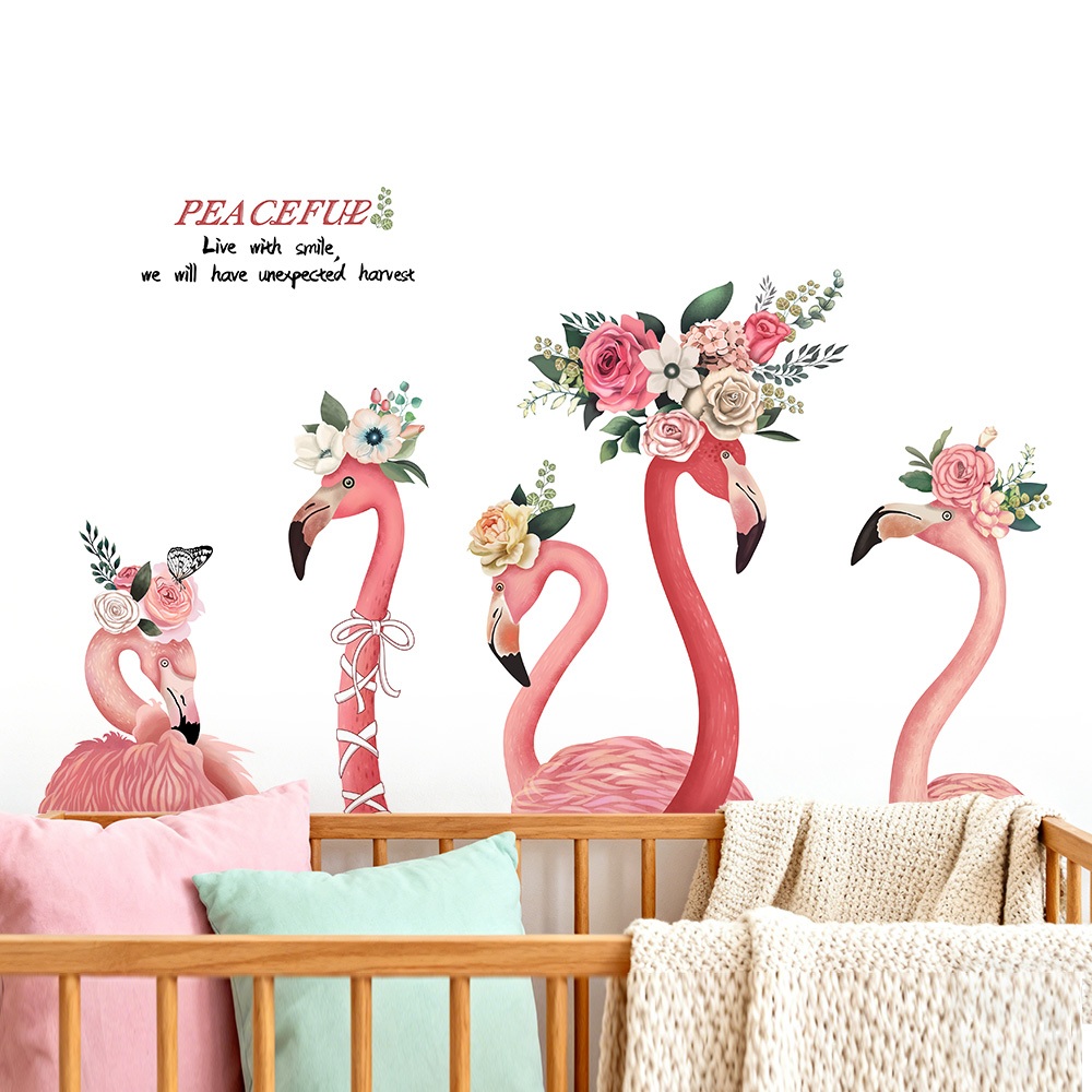 Decal Dán Tường  Chim Hồng Hạc Có Keo Sẵn 113x70cm - Trang Trí Phòng Ngủ, Góc Học Tập