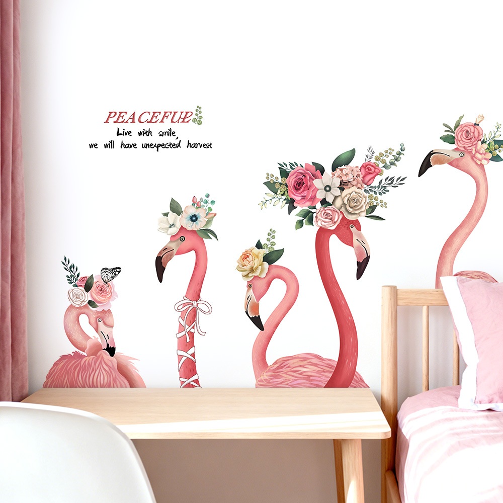 Decal Dán Tường  Chim Hồng Hạc Có Keo Sẵn 113x70cm - Trang Trí Phòng Ngủ, Góc Học Tập