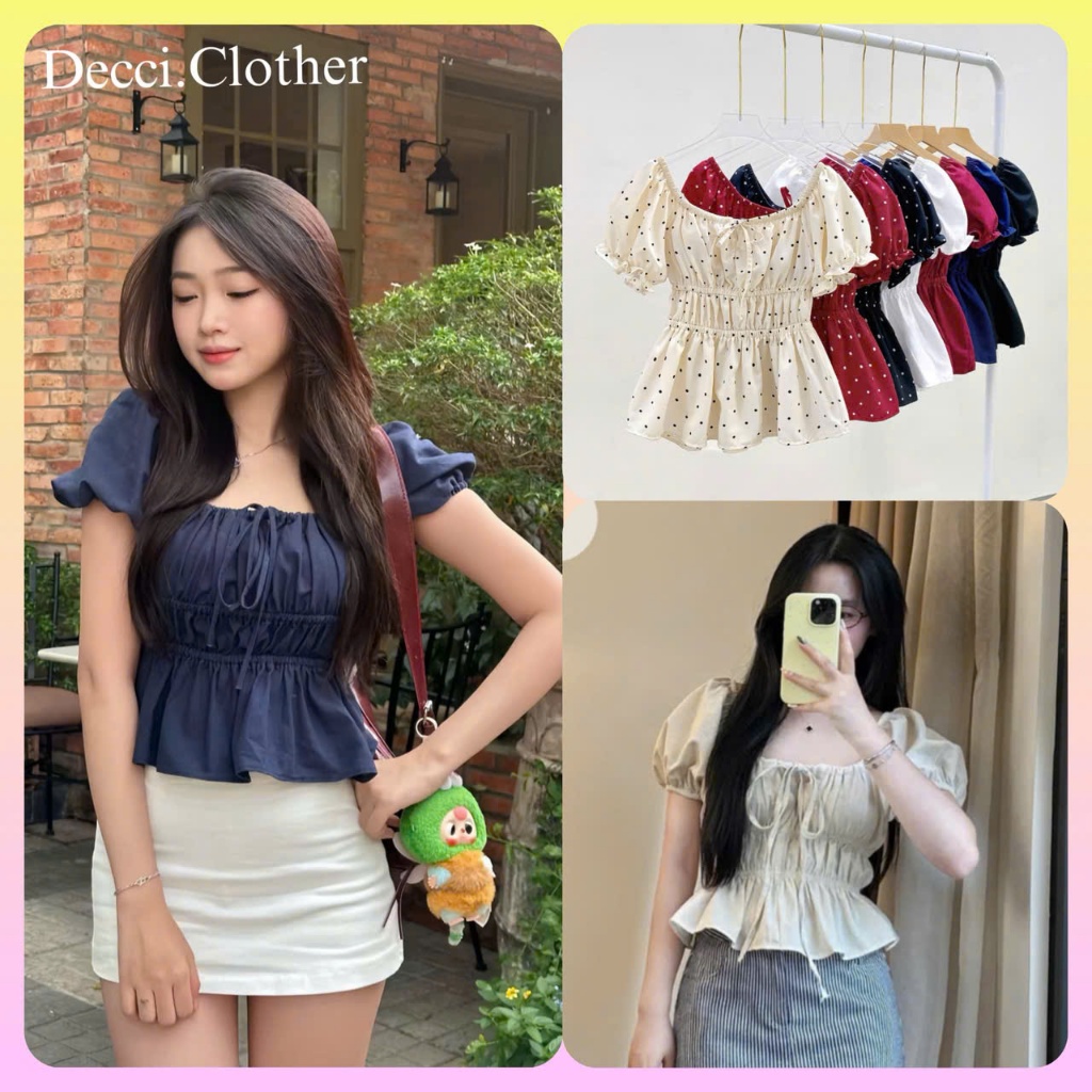 [HÀNG CAO CẤP] Áo Nữ Babydoll ngắn tay kiểu tay phồng vải chéo hàn cao cấp hottrend 2026-Decci.clother | BigBuy360 - bigbuy360.vn