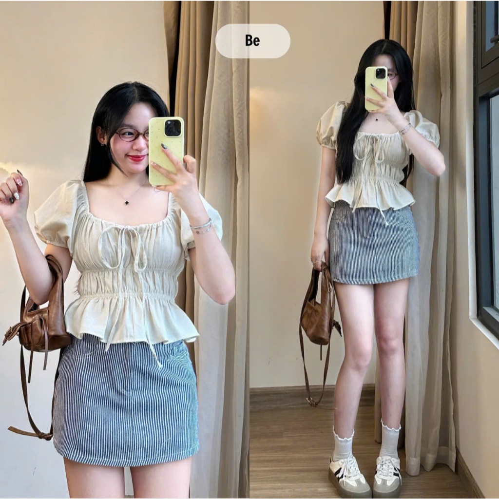 [HÀNG CAO CẤP] Áo Nữ Babydoll ngắn tay kiểu tay phồng vải chéo hàn cao cấp hottrend 2026-Decci.clother | BigBuy360 - bigbuy360.vn