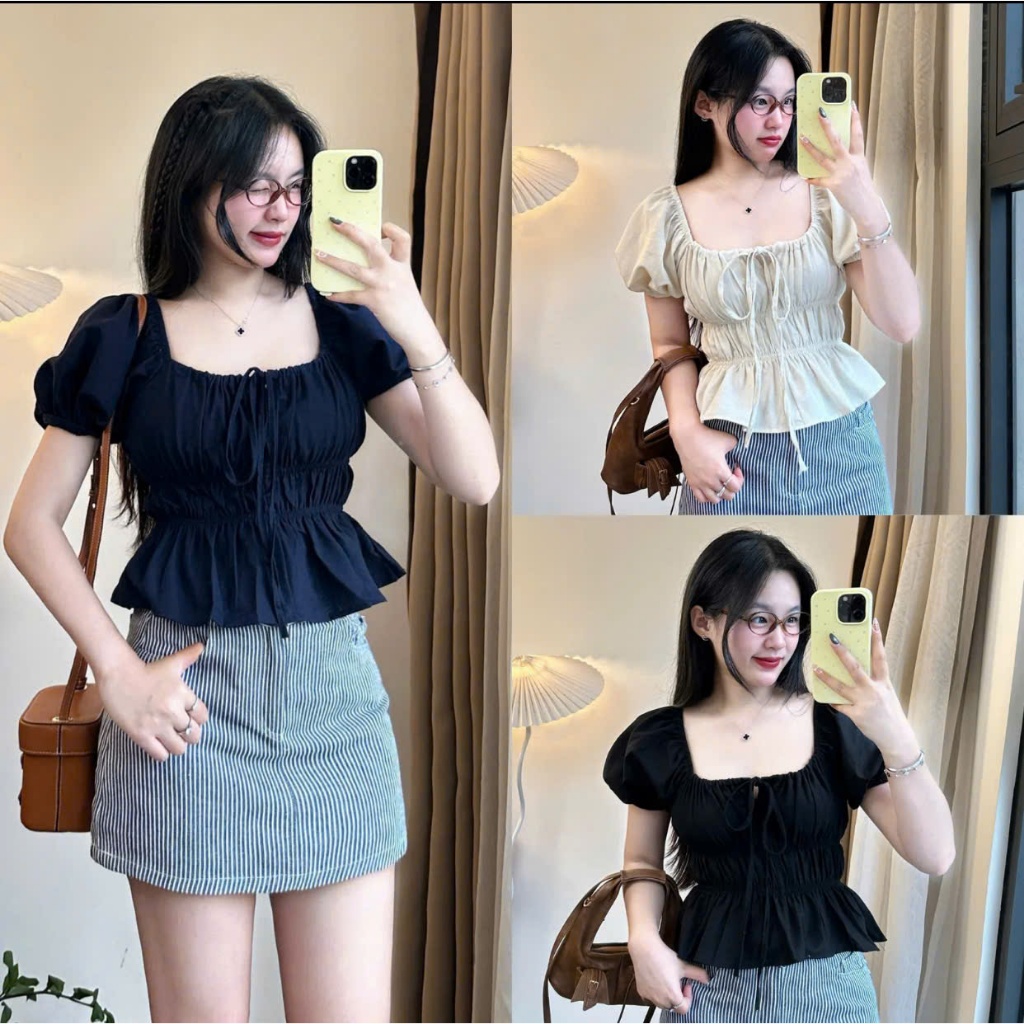 [HÀNG CAO CẤP] Áo Nữ Babydoll ngắn tay kiểu tay phồng vải chéo hàn cao cấp hottrend 2026-Decci.clother | BigBuy360 - bigbuy360.vn