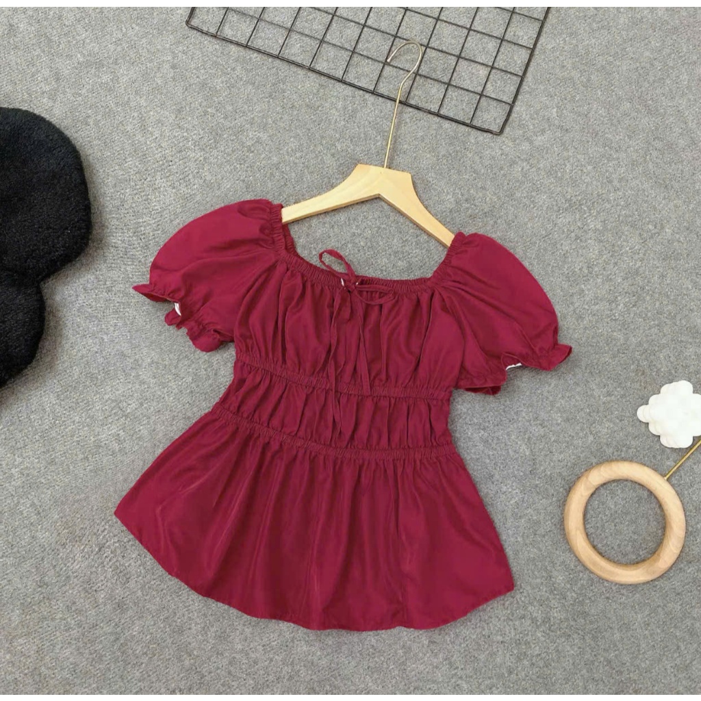 [HÀNG CAO CẤP] Áo Nữ Babydoll ngắn tay kiểu tay phồng vải chéo hàn cao cấp hottrend 2026-Decci.clother | BigBuy360 - bigbuy360.vn
