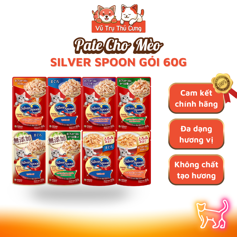 Pate Cho Mèo Silver Spoon Gói 60g Đa Dạng Hương Vị Xuất Xứ Thái Lan