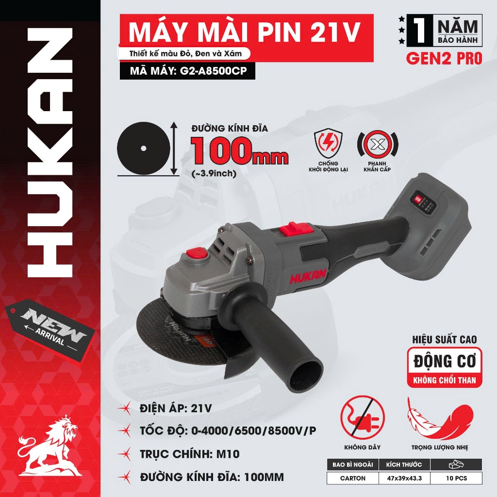 Thân Máy Mài Pin HUKAN (GEN2) G2-A8500CP | 21V -  Động Cơ Không Chổi Than – Đường Kính Cắt 100mm – Trục M10