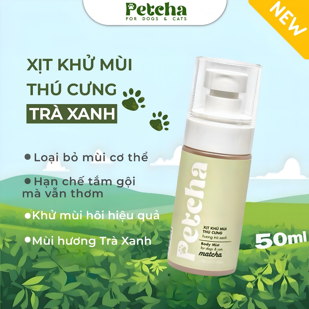 Body Mist 50ml Cho Chó Mèo | Petcha Xịt Thơm Khử Mùi Thú Cưng, Hương Dịu Nhẹ An Toàn, Giữ Lông Thơm