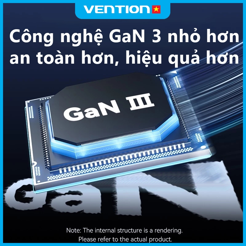 Củ Sạc Nhanh GaN 65W Vention 2 USB-C 1 USB-A PD 3.0 QC 4.0 Cho Phone Samsung Pad MatBook Laptop