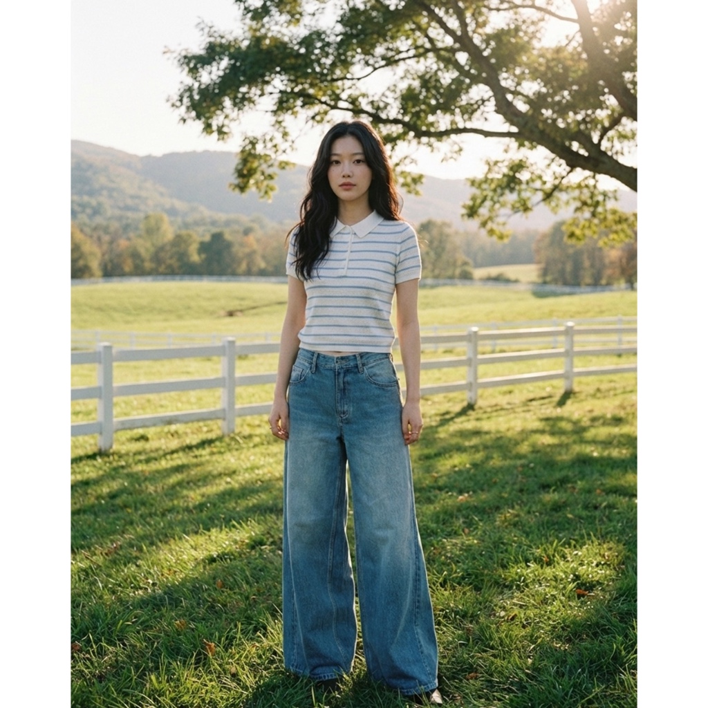 TheBlueTshirt - Áo len polo tay cộc phối kẻ sọc phom regular cho nữ - Knit Polo