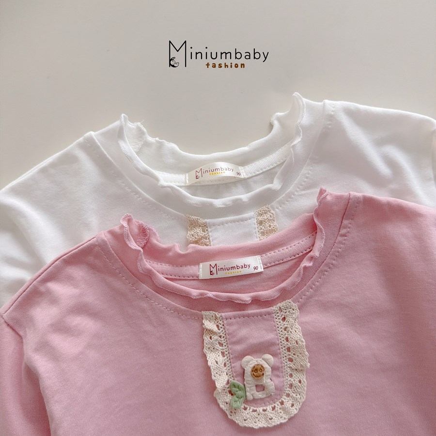 Set bộ dài tay bé gái Miniumbaby, set bộ thu đông bé gái ngực đính nơ hoa chất cotton mềm mịn SB2569