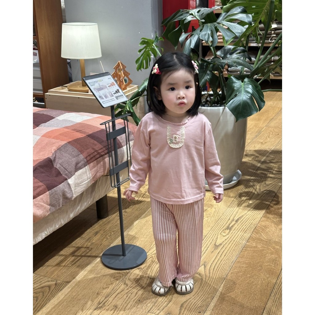 Set bộ dài tay bé gái Miniumbaby, set bộ thu đông bé gái ngực đính nơ hoa chất cotton mềm mịn SB2569