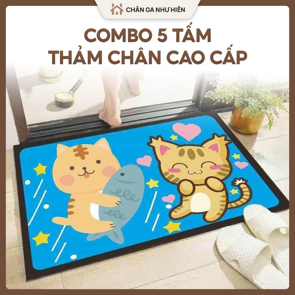 Combo 5 tấm thảm chân nhiều hình dễ thương, thảm chùi chân thấm hút chống trượt