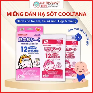 Miếng dán hạ sốt Cooltana (Dán hạ sốt Cool tana) dành cho trẻ em, trẻ sơ sinh Hộp 6 miếng