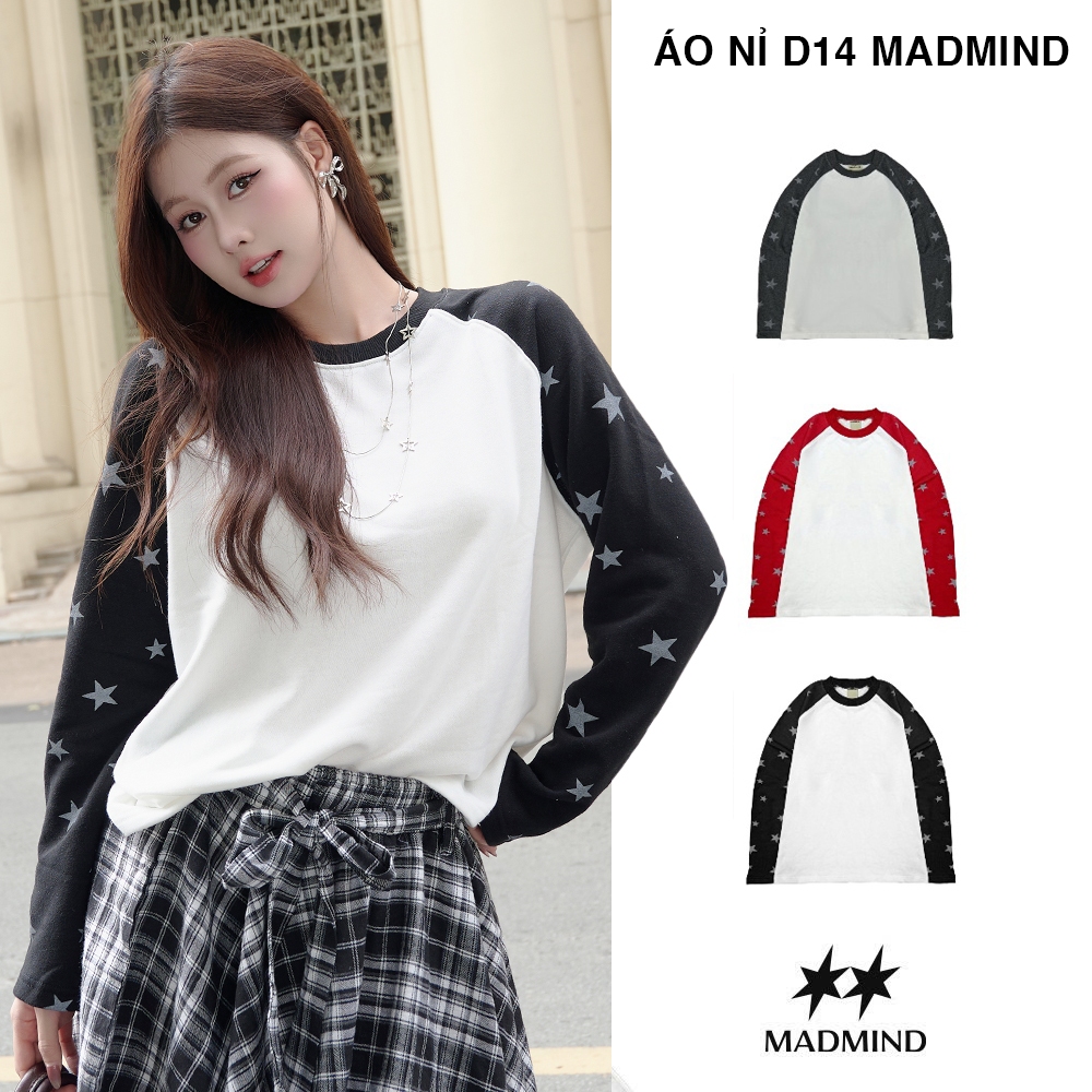 MADMIND Áo Nỉ Raglan Unisex Nam Nữ Tay Dài In Kiểu Vintage Ngôi Sao D14 - Màu Đen, Đỏ, Xám, Sọc Trắng, Sọc Xanh, Sọc Đen | BigBuy360 - bigbuy360.vn