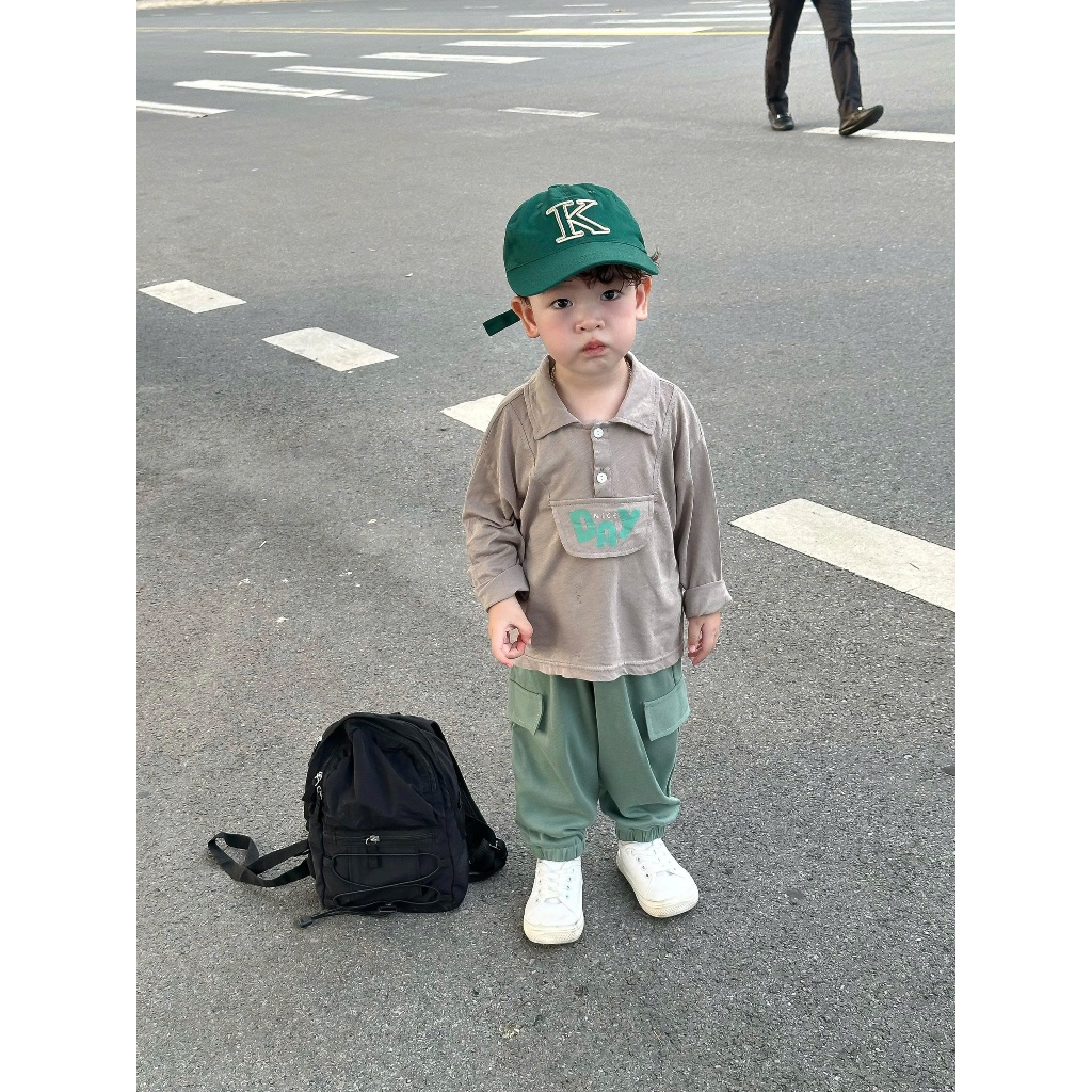 Set bộ polo dài tay bé trai 1-6 tuổi Miniumbaby mix nắp túi ngực, chất cotton mềm mại co giãn SB2385