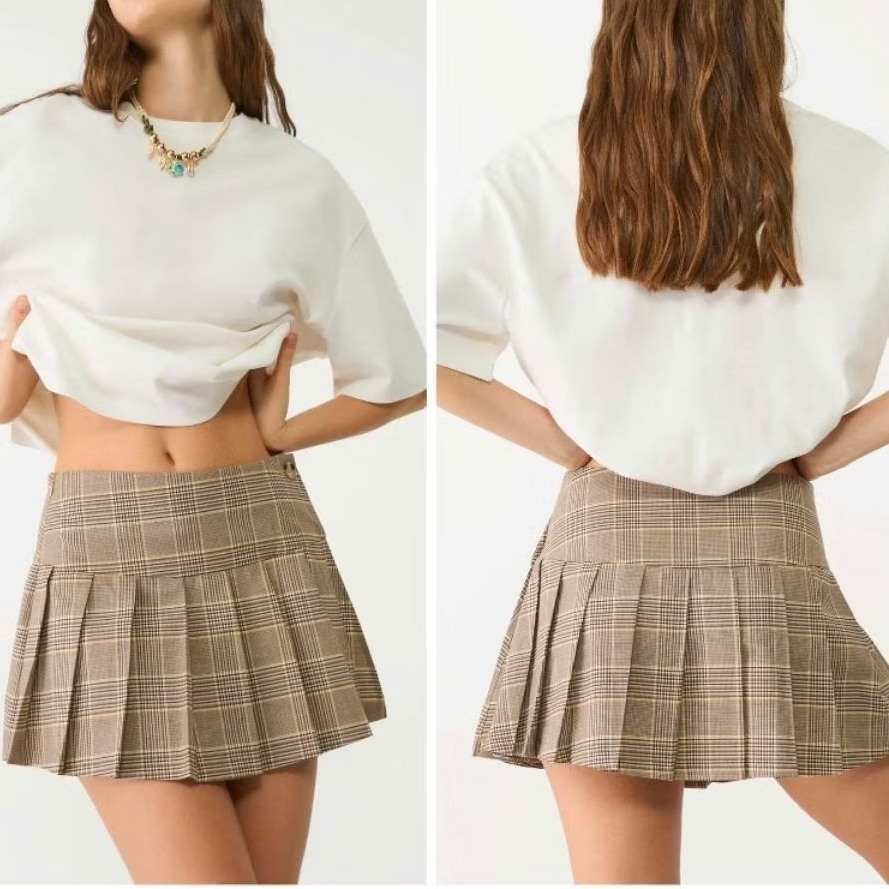 (BomoHouse) Chân váy caro mini xếp ly to, có quần Str@ bigsize dư xịn
