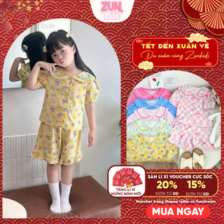 Bộ áo cổ sen và quần mặc nhà, mặc ngủ cotton mềm mát cho bé gái AZB573