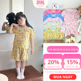 Bộ áo cổ sen và quần mặc nhà, mặc ngủ cotton mềm mát cho bé gái AZB573