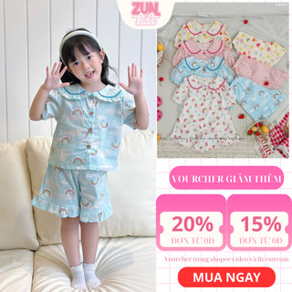 Bộ đồ bé gái cotton áo cổ lá sen viền, quần lưng thun mềm AZB573 – Họa tiết dễ thương