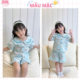 Bộ đồ bé gái cotton áo cổ lá sen viền, quần lưng thun mềm AZB573 – Họa tiết dễ thương