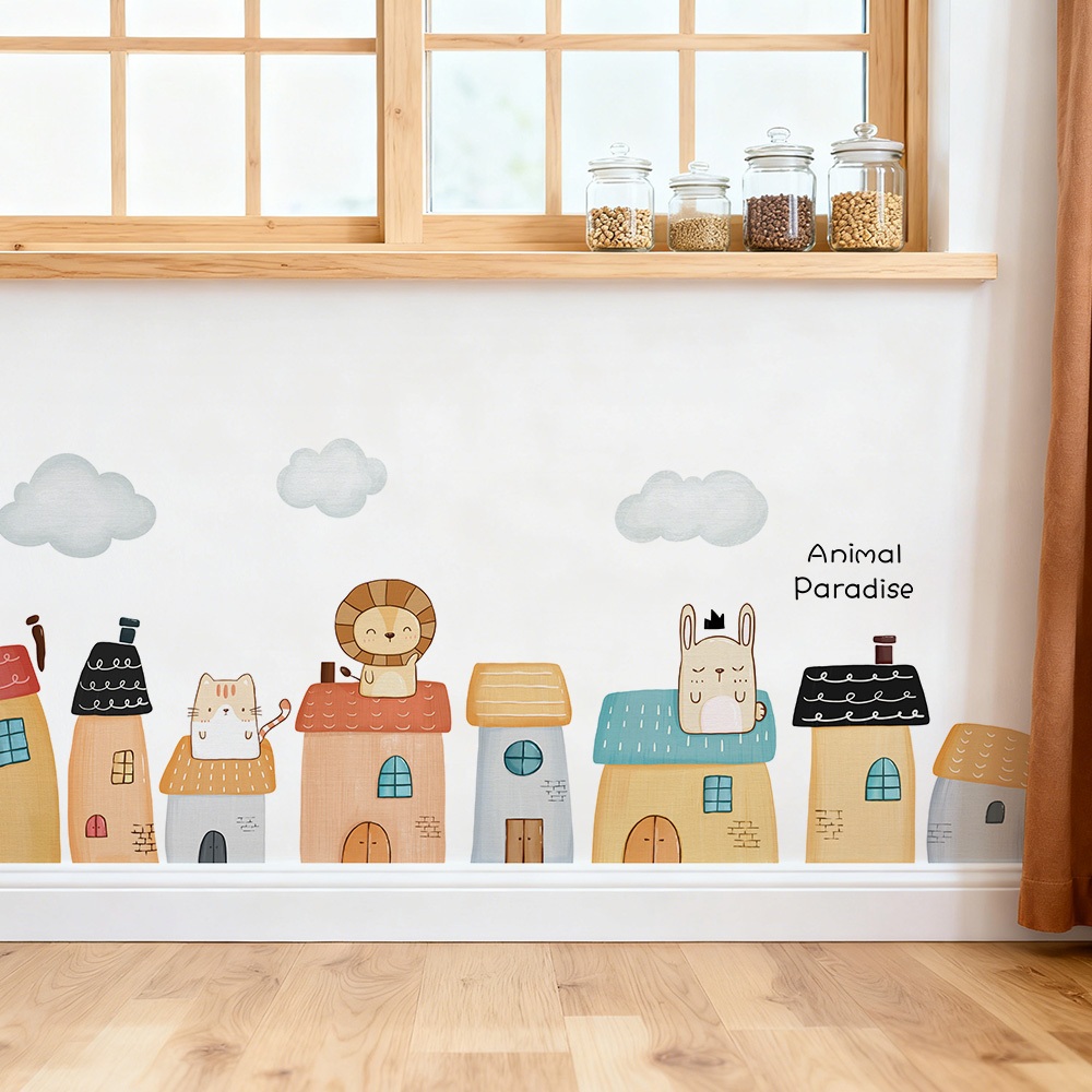 Decal Dán Tường Ngôi Nhà Thiên Đường Động Vật Có Keo Sẵn 161x50cm –Trang Trí Phòng Phong Cách Bắc Âu