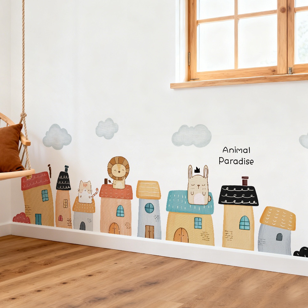 Decal Dán Tường Ngôi Nhà Thiên Đường Động Vật Có Keo Sẵn 161x50cm –Trang Trí Phòng Phong Cách Bắc Âu