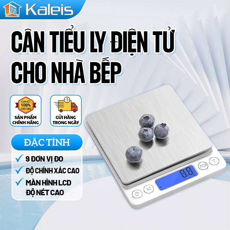 Kaleis Cân điện tử nhà bếp 0.01g 3kg cân thực phẩm độ chính xác cao sạc pin/dùng pin