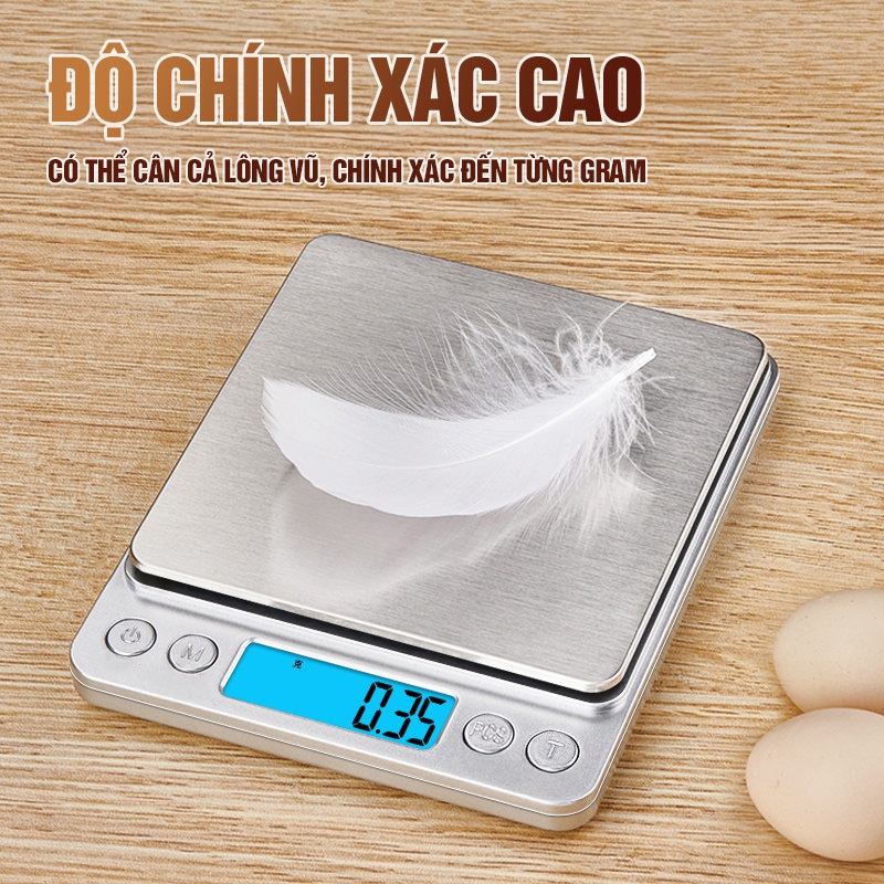 Kaleis Cân điện tử nhà bếp 0.01g 3kg cân thực phẩm độ chính xác cao sạc pin/dùng pin