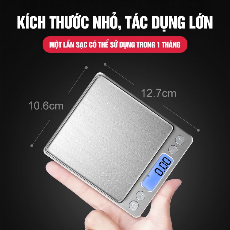Kaleis Cân điện tử nhà bếp 0.01g 3kg cân thực phẩm độ chính xác cao sạc pin/dùng pin