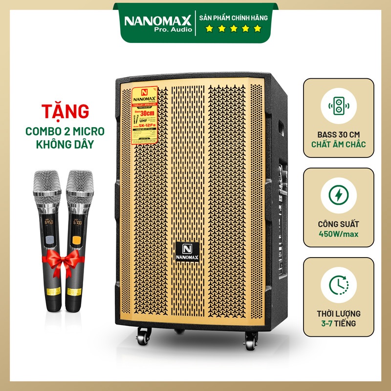 Loa Kéo Karaoke 4 tấc Công Suất Lớn 450w Nanomax SK-12F8 - Loa Kéo Bluetooth  2026 Bass 30cm