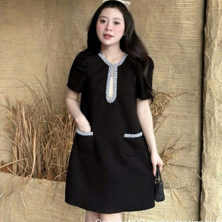 Váy bầu công sở thiết kế phối kim tuyến ở cổ và túi