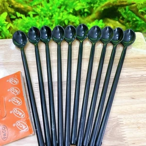 COMBO 10C Muỗng Cà Phê Nhựa FACO Cứng Cao Cấp Màu Đen Xuất Nhật, Cạnh Trơn Không Xước